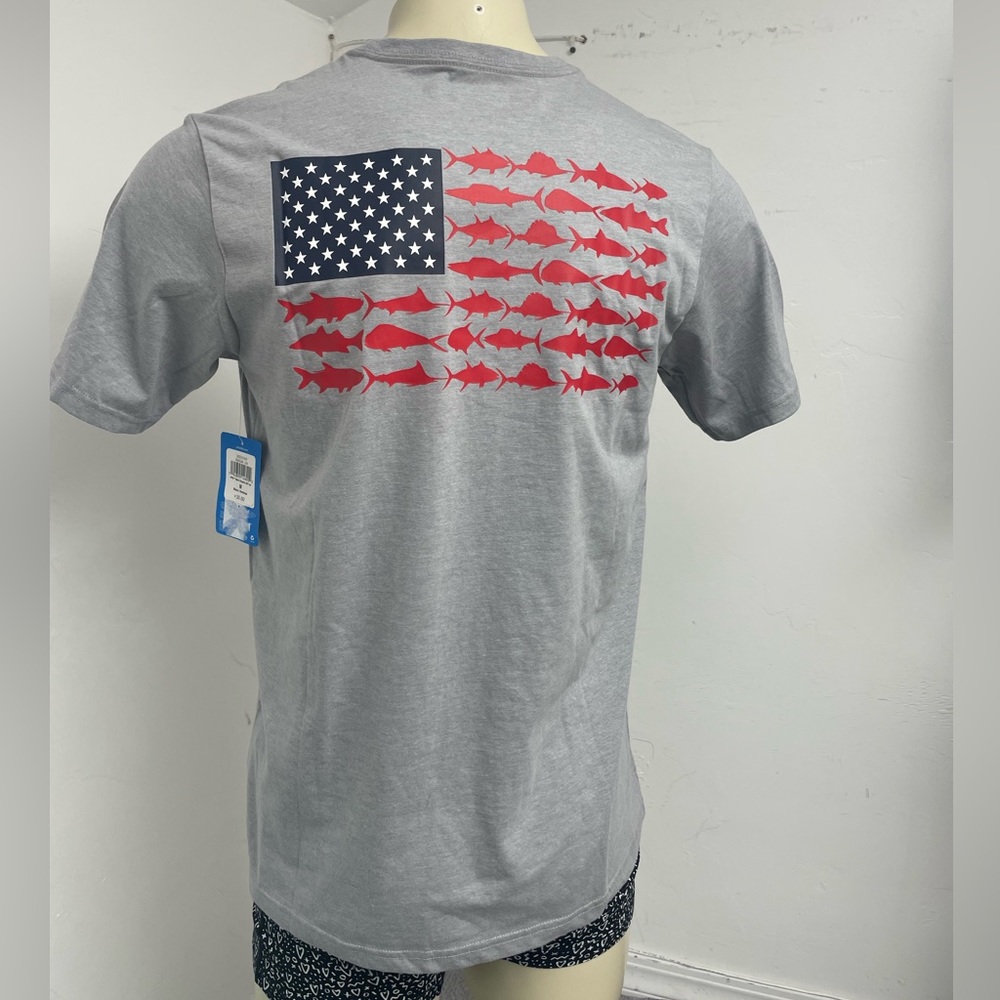 Columbia men’s PFG Flag Graphic Tee S/Sleeve Size S New W/Tag C/Grey